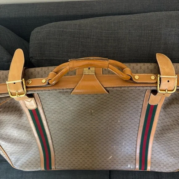 Gucci Vintage Authentic Coated Canvas Luggage Large Stripes 1980’s GG Monogram - Picture 5 of 15